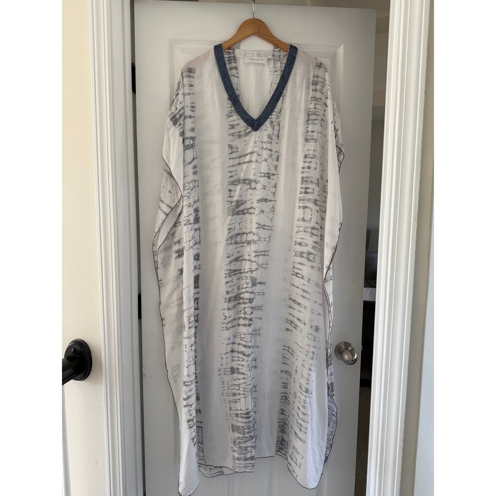 Walker & Wade Beaded‎ Maxi Kaftan Tunic Dress Tie Dye Grey